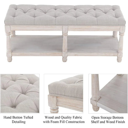 Upholstered Farmhouse Entryway Shoe Bench Or Bed End Stool