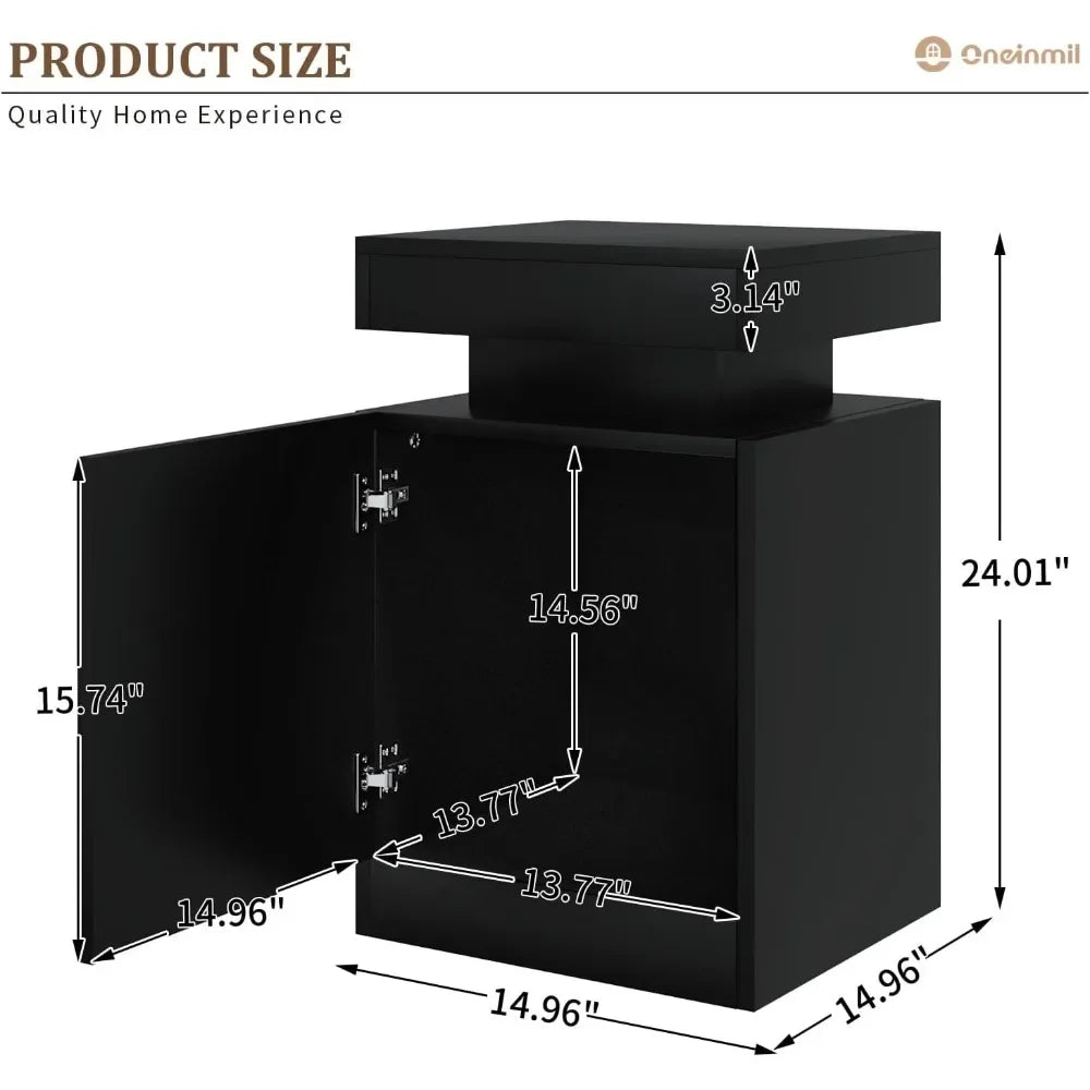 Nightstand Set of 2 with LED Lights,Night Stand with Storage Cabinet for Bedroom,Bedside Table with LED