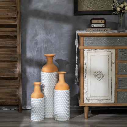 Set of 2 Big Metal Glazed Vases for Pampas Grass Twigs Vintage