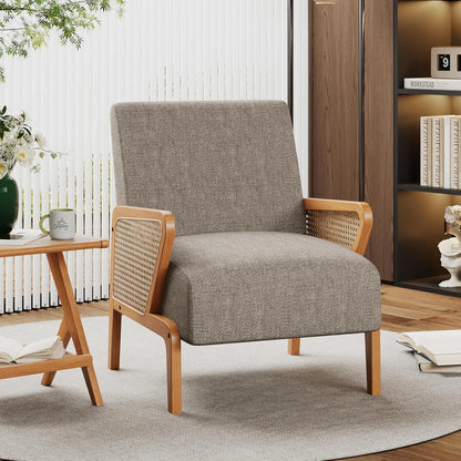 Natural Rattan Living Room Chairs Accent Chair Armchair Set of 2 Modern Fabric Slipper Club Chair