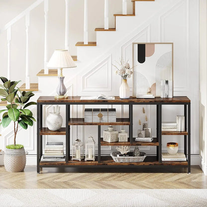 70.9 inch Long Table Behind Couch,3-Tier Industrial Narrow Entryway Hallway Accent Table for Living Room