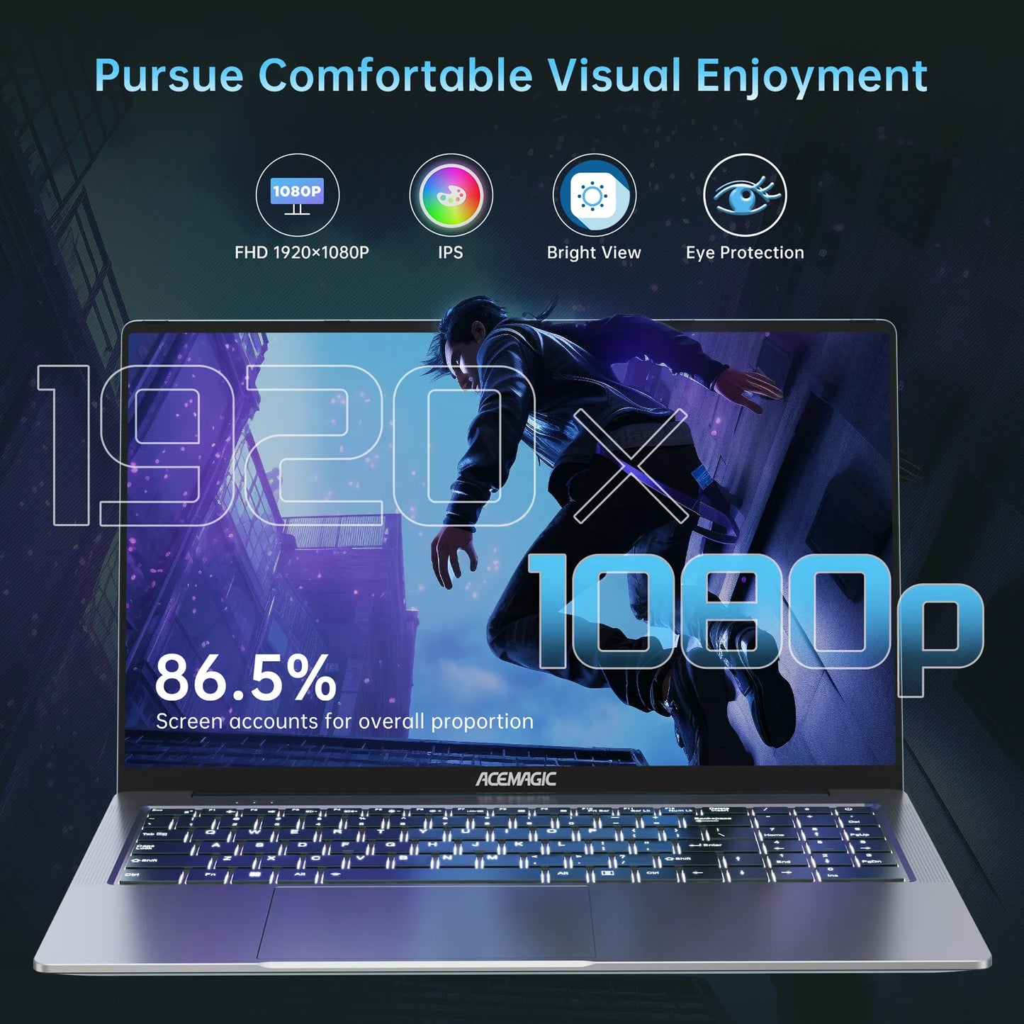 Gaming Notebook Laptop: RAM 16GB NVME SSD 512GB 16.1" Full HD 1920x1080