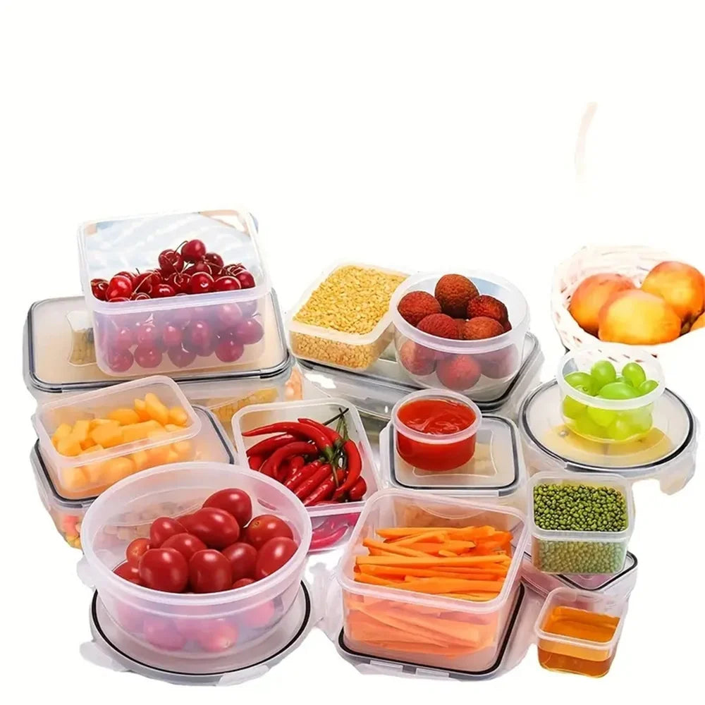 24pcs Kitchen Storage Container Set - Dishwasher Safe, Reusable Plastic Bins with Flip Lids for Fruits, Vegetables & Meats