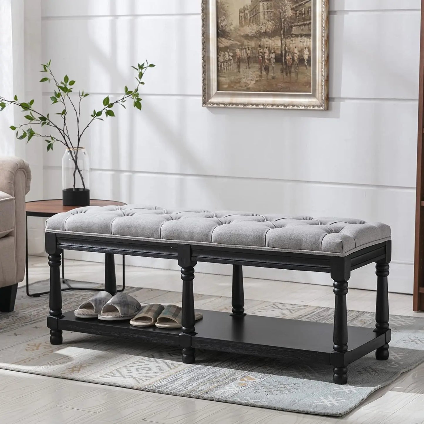Upholstered Farmhouse Entryway Shoe Bench Or Bed End Stool