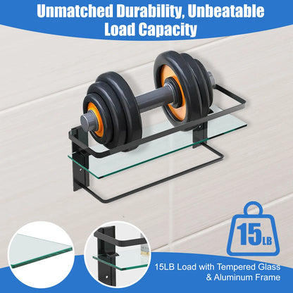 Glass Bathroom Shelf with Towel Bar 15.7in