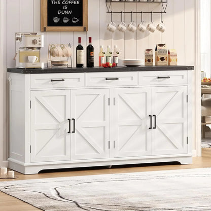 63” Large Buffet Cabinet, Sideboard Buffet Storage Cabinet with 3 Drawers, Farmhouse Coffee Bar with 4 Doors, for Kitchen