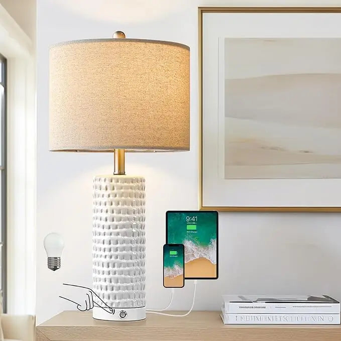 18.25in Modern Accent Ceramic Table Lamp Set of 2 for Bedroom, lamps for Living, Room Study, Room Office