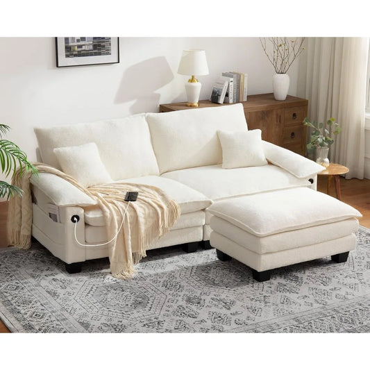 , 76.8’’ Loveseat Modular Sectional Sofa L Shaped Cloud Couch with USB, Side Pocket with Movable Ottoman