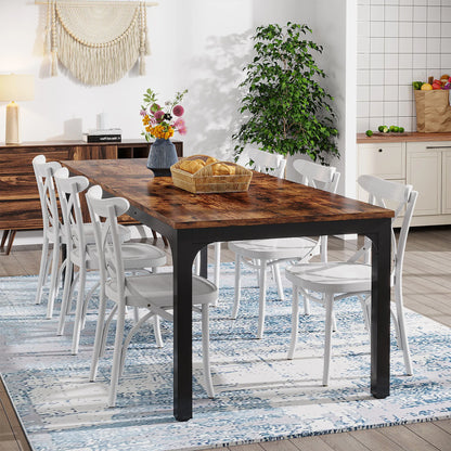 Dining Table for 6-8 People, 200cm Large Narrow Long Rectangular Kitchen Dinner Table, Rustic Wood