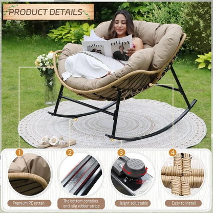 Oversized Outdoor Rocking Chair with Padded Cushion