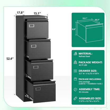 Metal 4 Drawer File Cabinet with Lock,