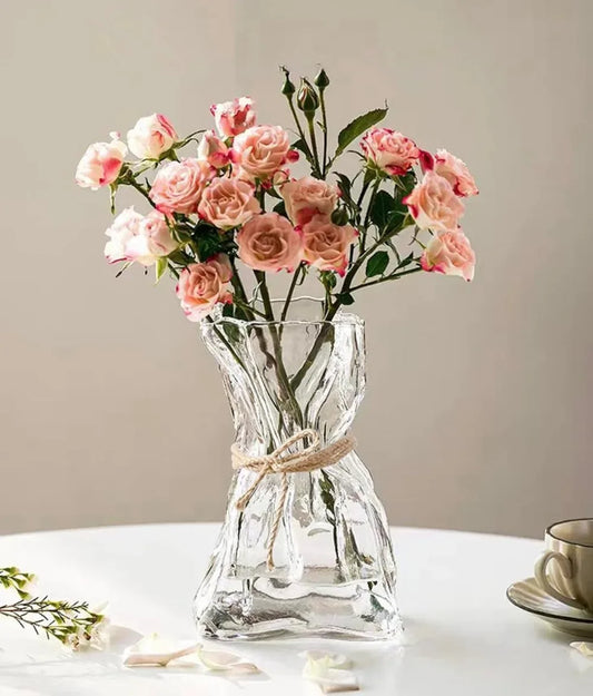 6 inch small glass vase, irregular transparent vase