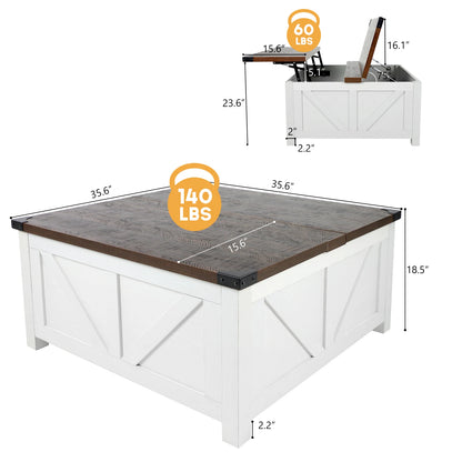 35.6"/40'' Lift Top Farmhouse Coffee Table with Large Hidden Storage