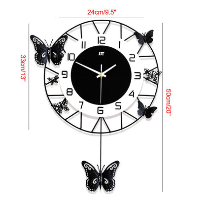 20inch Large Round Butterfly Wall-mounted Clock Creative Iron Craft