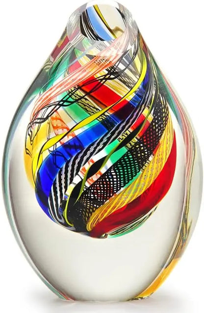 Drop Glass Vase Twisted Hippie Blue/Green Canes Hand Blown Murano-Style Art Glass