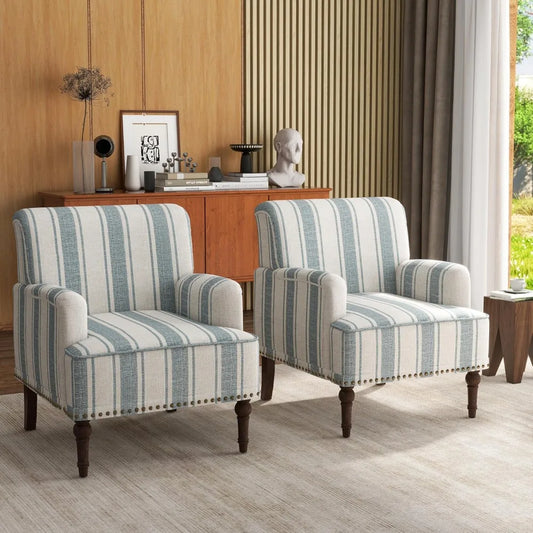 Stripe Accent Chairs Set of 2, Living Room Arm Chair Modern Nailhead Trim