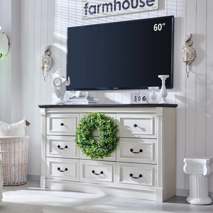 Farmhouse 9 level dresser, 55" large Roman column chest of drawers, bedroom, hallway, living room, storage dresser