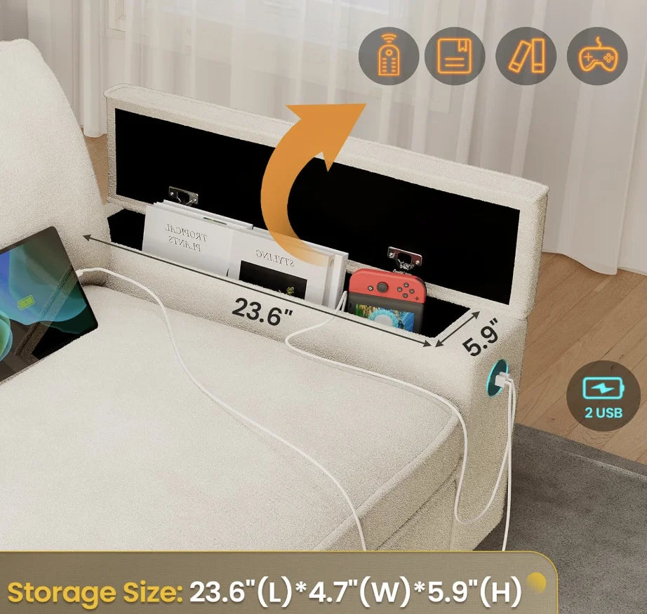 Sofas Couches for Living Room, Comfy Couch with Extra Deep Seats, Oversized Loveseat Sofa with Storage and 2 USB Chargin