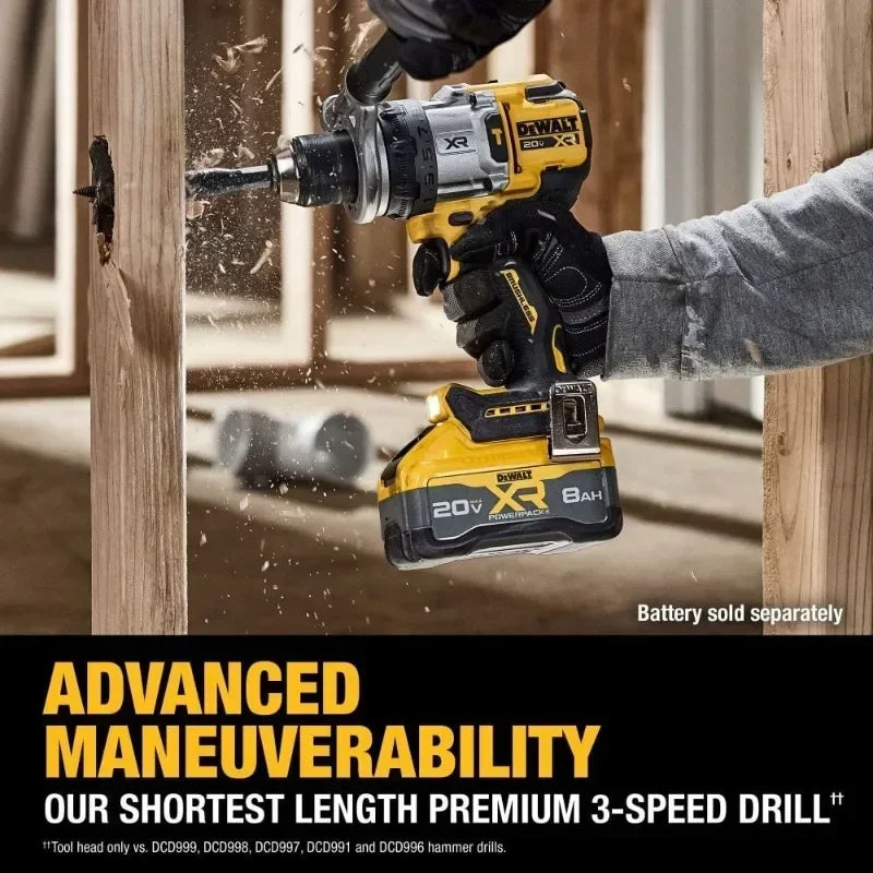 DEWALT DCD1007 Brushless Cordless 1/2 in. 3-Speed Hammer Drill 20V Power Tools 169NM With Battery Charger