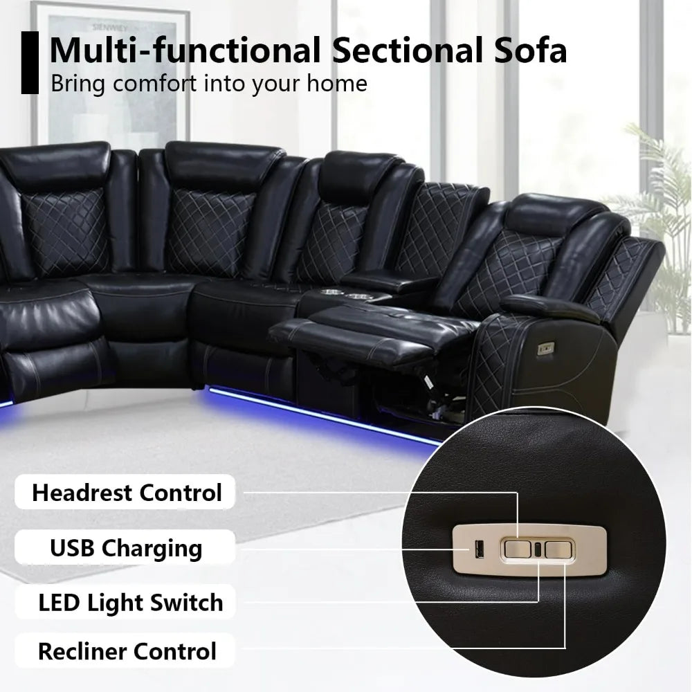 Sectional Couch with Recliner Living Room Set with LED Light/Read