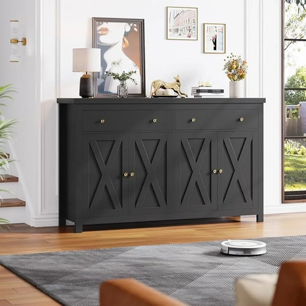 55" Large Sideboard Buffet Cabinet with Storage,  with 2 Drawers and 4 Doors