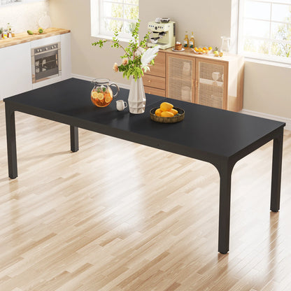 Dining Table for 6-8 People, 200cm Large Narrow Long Rectangular Kitchen Dinner Table, Rustic Wood