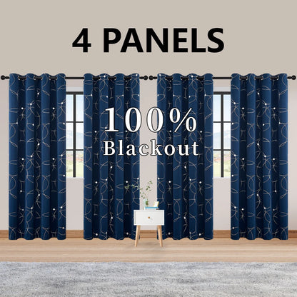 4 PCS  Circle And Dots Foil Blackout Curtains Grommet Thermal Insulated