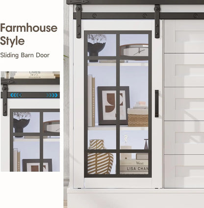 Dresser for Bedroom 6 Drawer Dresser with Slide Glass Door Farmhouse Tall Chest of Drawers Storage