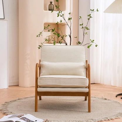 Beige Accent Chairs Set of 2, Upholstered Mid Century Modern Lounge Fabric Chairs