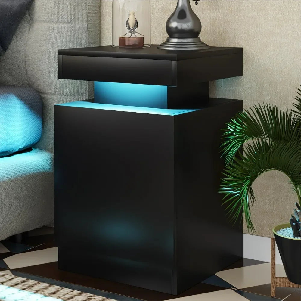Nightstand Set of 2 with LED Lights,Night Stand with Storage Cabinet for Bedroom,Bedside Table with LED