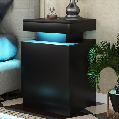 Nightstand Set of 2 with LED Lights,Night Stand with Storage Cabinet for Bedroom,Bedside Table with LED