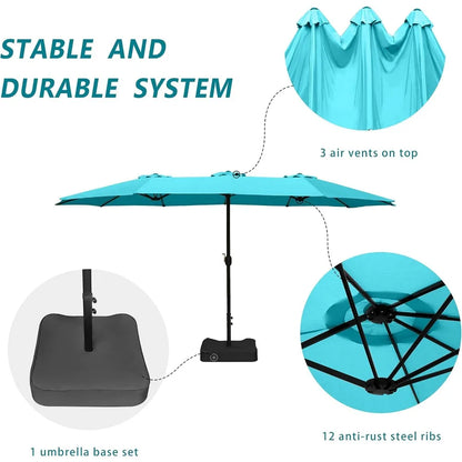 15ft X 9ft Extra Large Rectangular Patio Double-Sided Umbrella with Base & Crank