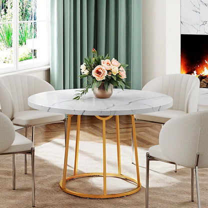 47.24 Inch Kitchen Table for 4 People Wooden Marble Pattern Dinner Room