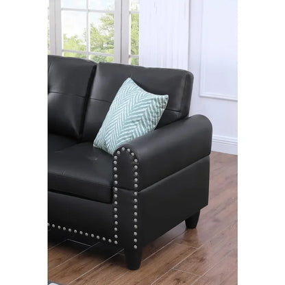 Sectional Sofa with Removable Storage Ottoman L-Shape Couch with Cupholder and Nailhead Trim 8" Faux Leather Sectional Sofa
