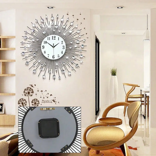 Sun Design Crushed Diamond Crystal Wall Clock 60x60cm Home Decor Large Modern