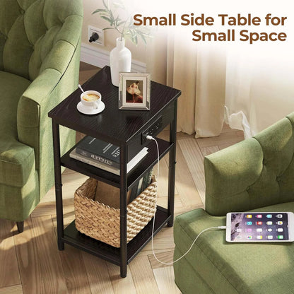 Narrow Small Table with Charging Station