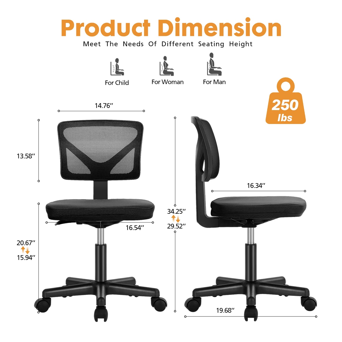 Armless Mesh Office Chair