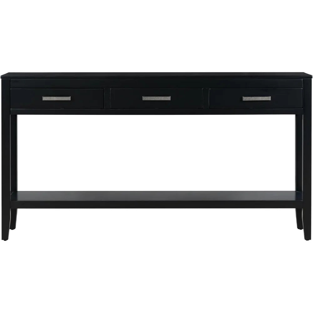 Contemporary Rectangular Console Table with 1 Shelf and 3 Storage Drawers, Entrance Table, Sofa Side Table for Entryway Hallway