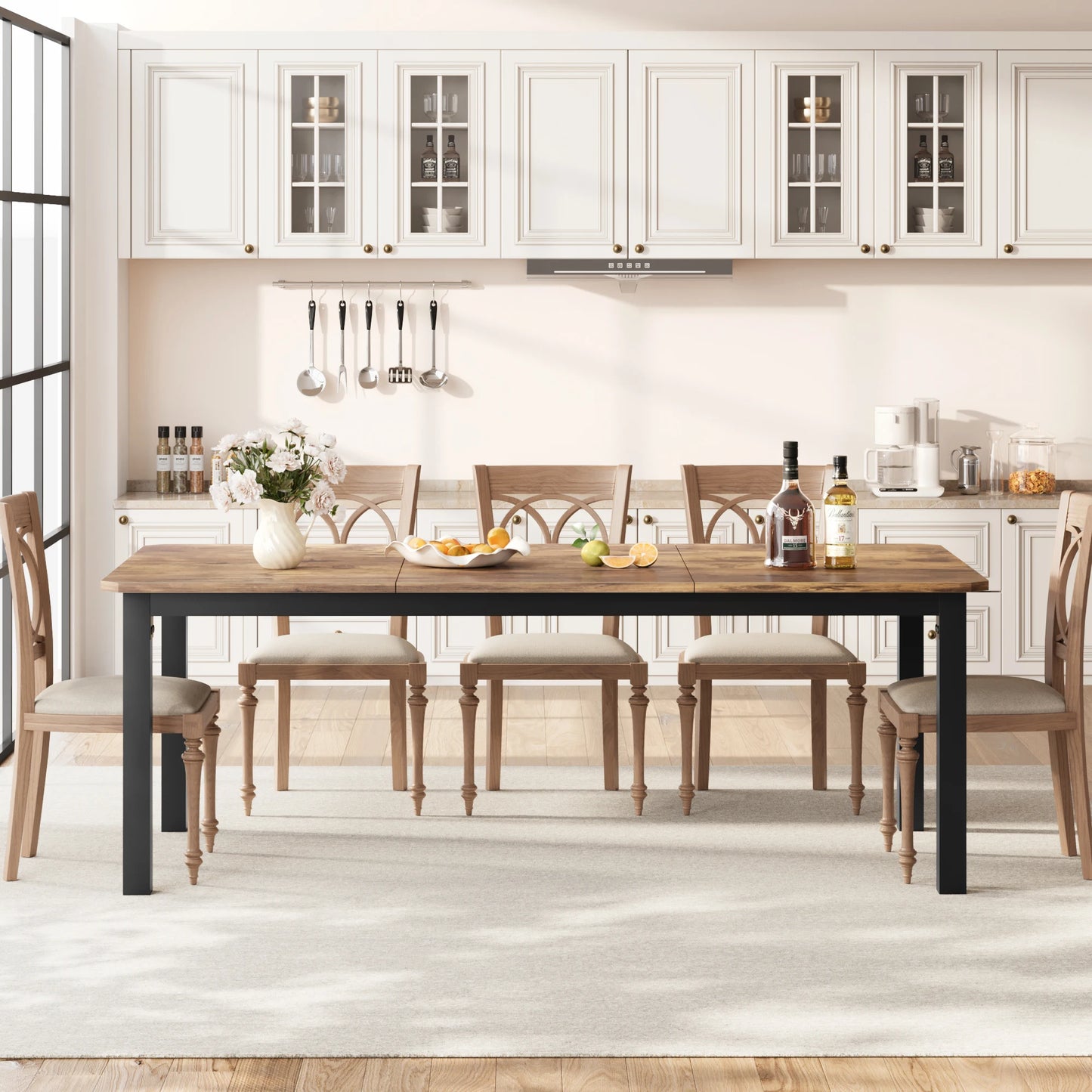 78 Inch Long Kitchen Dining Table， Rectangular Dining Table with Cut Corners for Living Room
