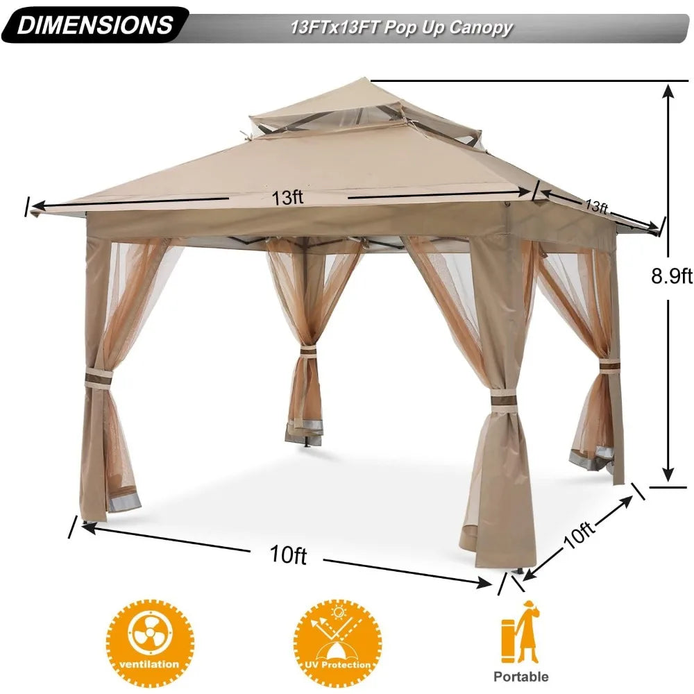 Pop Up Gazebo 13x13Outdoor Canopy Tent with Mosquito Netting