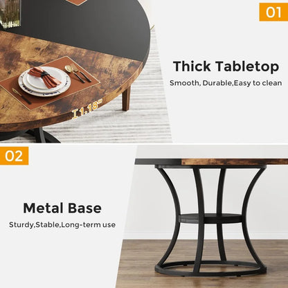 47 inch Wood Dining Room Table with Storage Shelf, Farmhouse Kitchen Table with Metal Base
