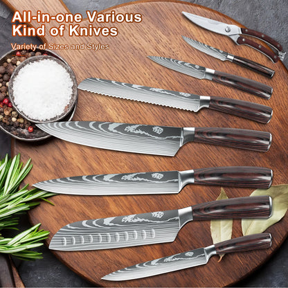 Knife Sets for Kitchen 14 Pieces with Knife Holder High Carbon Stainless Steel