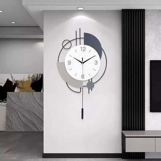 Silent Quartz Wall Clock with Pendulum Decorative Metal Clock Battery Operated