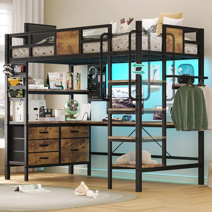 Loft Bed Twin Size with L Shaped Desk and Storage