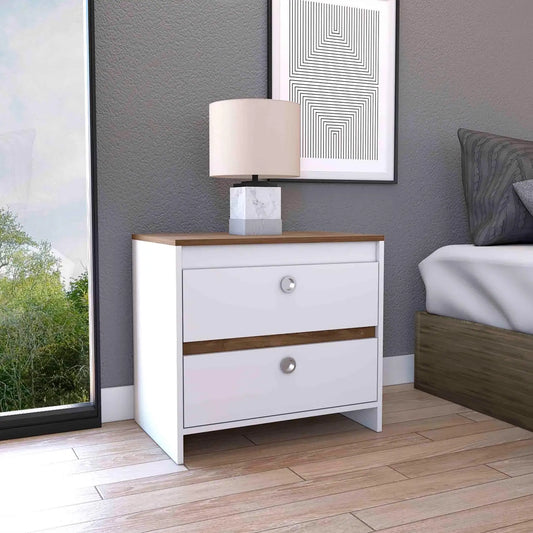 Nightstand, Superior Top, Two Drawers White / Dark Brown