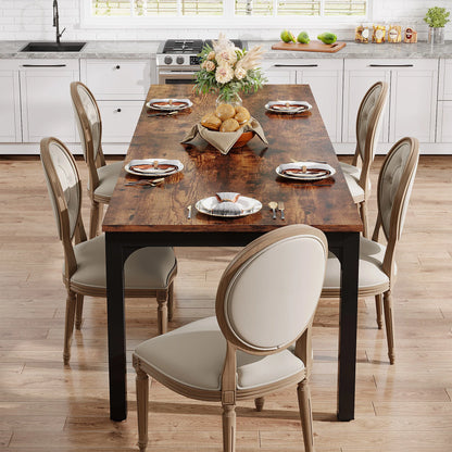 Dining Table for 6-8 People, 200cm Large Narrow Long Rectangular Kitchen Dinner Table, Rustic Wood