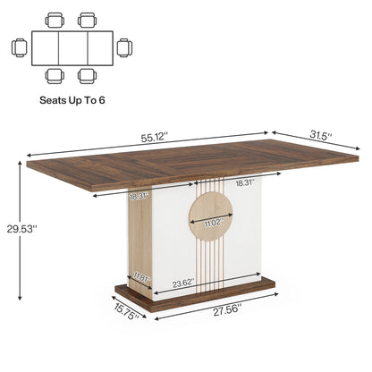55" Rectangular Dining Table for 4 to 6 People, Farmhouse Wood Dinner Table for Kitchen, Dining Room & Living Room