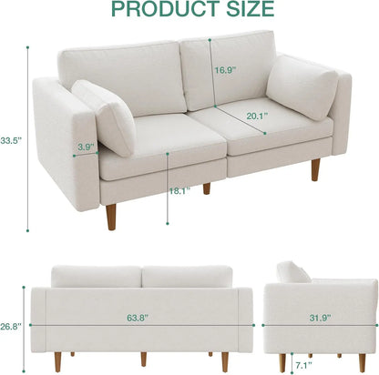 64" Loveseat Sofa Couch, Comfy  Couch with Extra Deep Seats, Fabric Upholstered