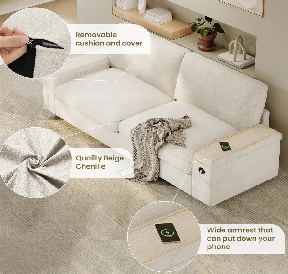 Sofas Couches for Living Room, Comfy Couch with Extra Deep Seats, Oversized Loveseat Sofa with Storage and 2 USB Chargin