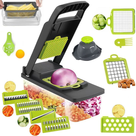 14 in 1 Multifunctional Vegetable Onion Manual Chopper, Food Kitchen Potato Cut Shredder Slicer Kitchen Gadget